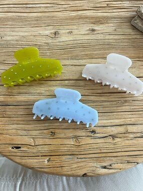 Emi Jay Rhinestone Hair Claw Clips in Lime, Powder Blue & Cream